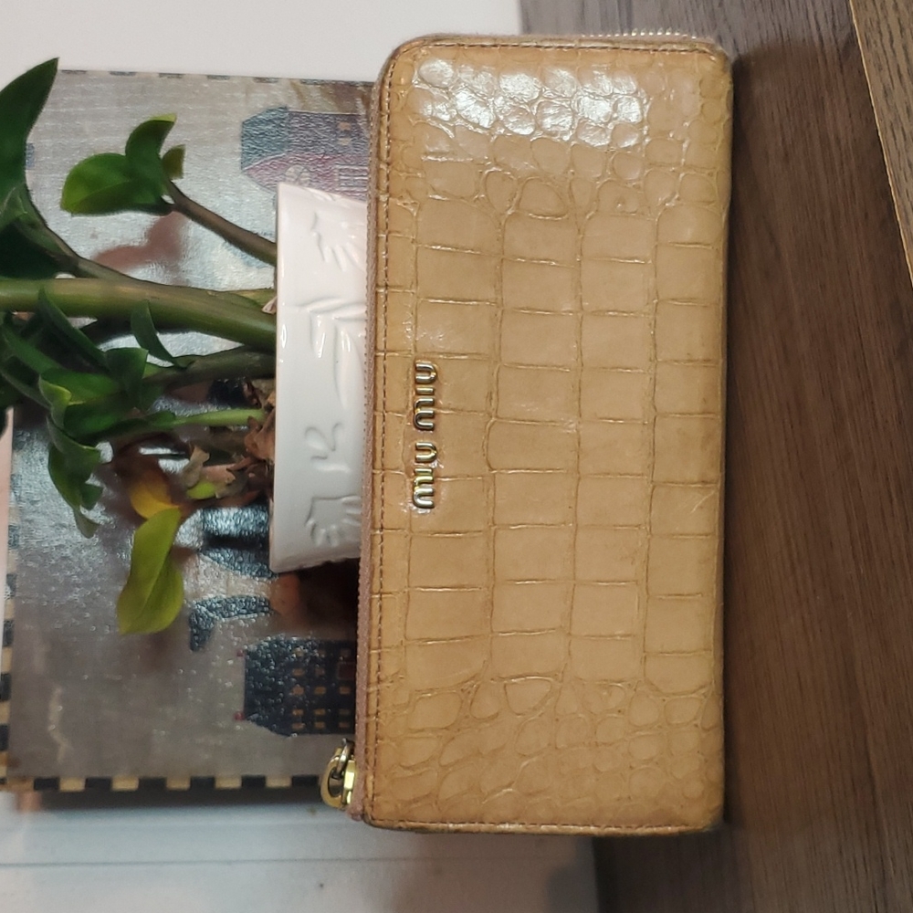 Miu Miu Gold Crocodile Leather Long Wallet